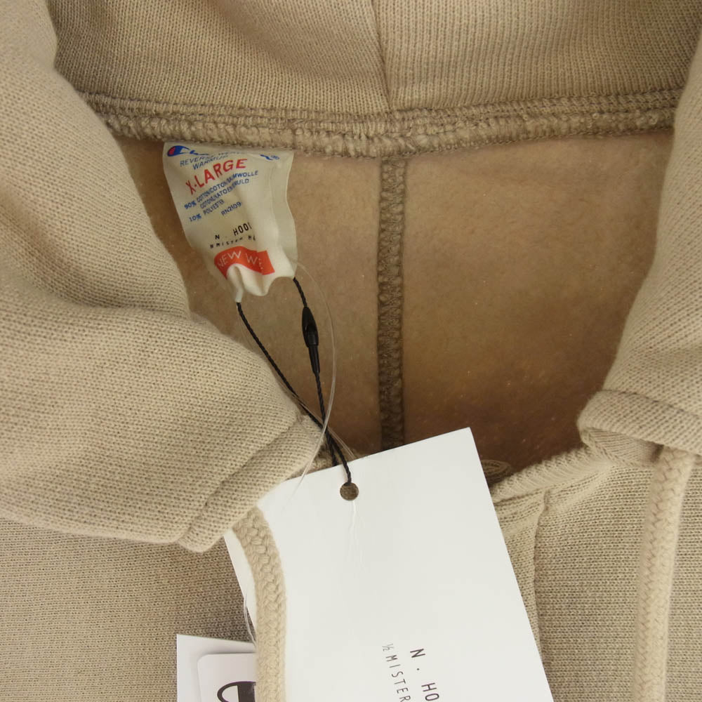 N.HOOLYWOOD エヌハリウッド C8-Z108 × Champion チャンピオン REVERSE WEAVE SNAP HOODIE SWEATSHIRT リバースウィーブ スナップ フーデッド スウェットシャツ ブルゾン ベージュ系 XL【新古品】【未使用】【中古】