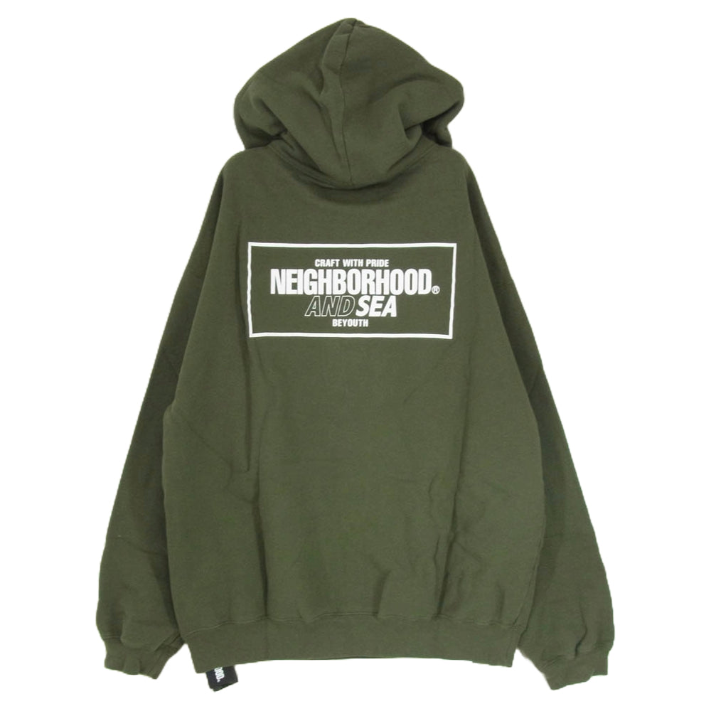 NEIGHBORHOOD ネイバーフッド 23SS 231UWWSN-CSM02S × WIND AND SEA ウィンダンシー SWEATPARKA LS ロゴ プリント フーディー パーカー グリーン系 XL【極上美品】【中古】
