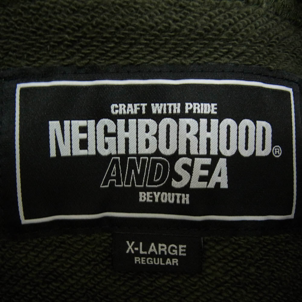 NEIGHBORHOOD ネイバーフッド 23SS 231UWWSN-CSM02S × WIND AND SEA ウィンダンシー SWEATPARKA LS ロゴ プリント フーディー パーカー グリーン系 XL【極上美品】【中古】