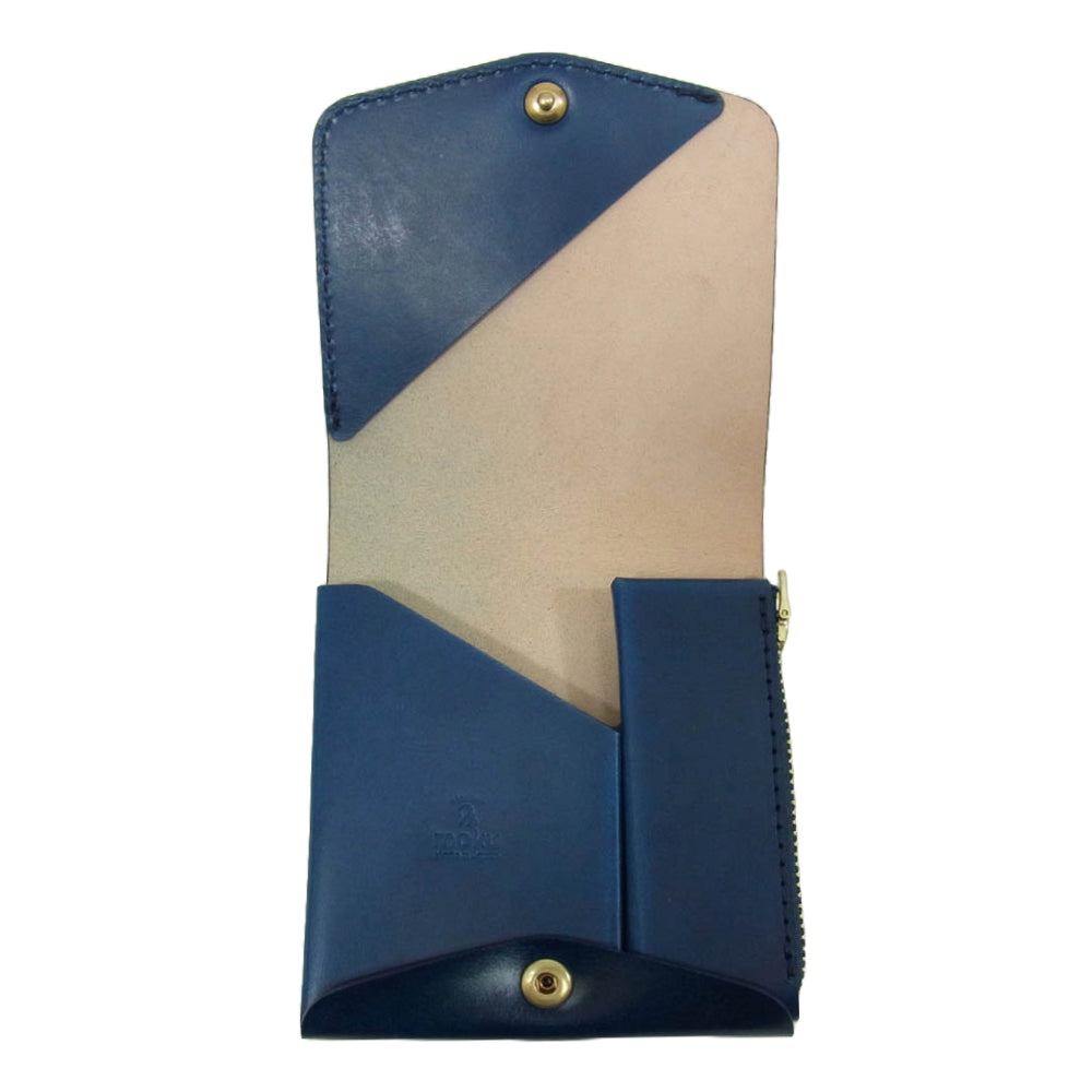 モク 小さく薄い レザー 財布 ネイビー系【美品】【中古】