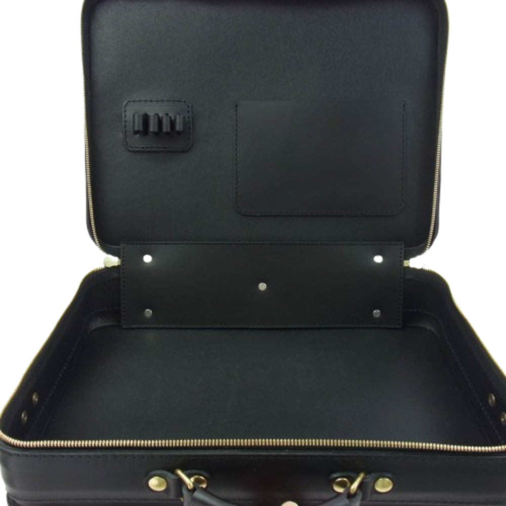 HERZ ヘルツ 箱型鞄 2way レザー ビジネス バッグ LLサイズ ブラック系【極上美品】【中古】