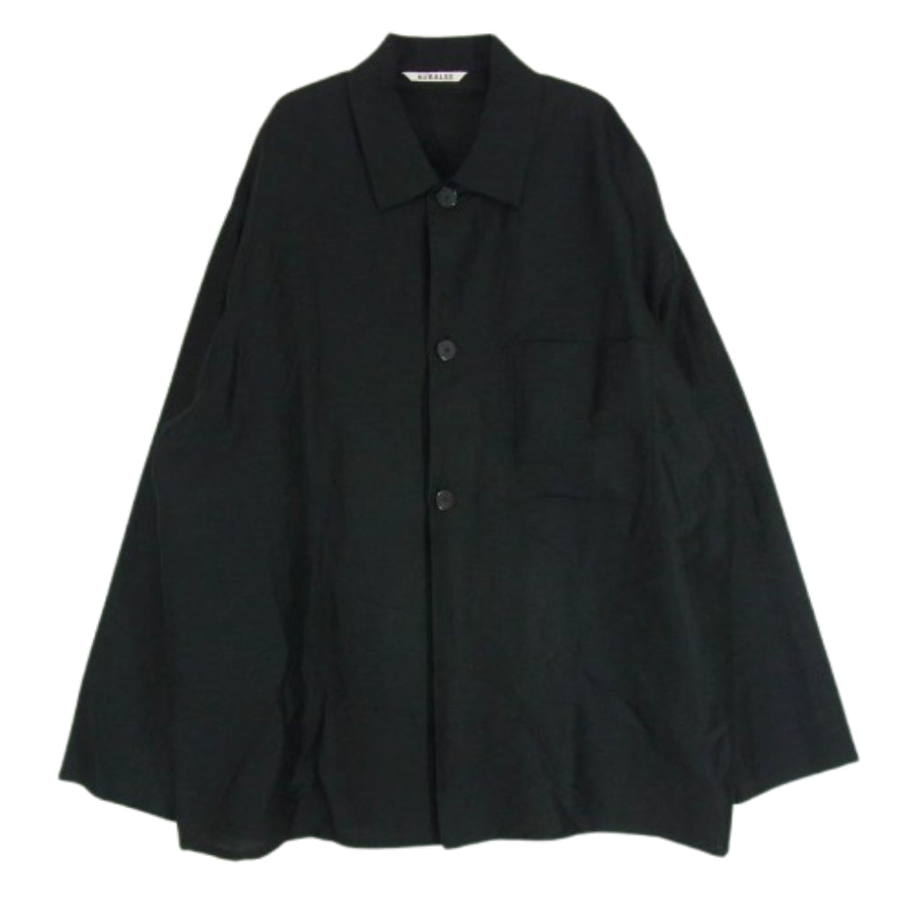 AURALEE オーラリー A21SS01SD SILK LINEN DOBBY SHIRTS JACKET シルク リネン ドビー シャツ ジャケット ブラック系 4【中古】