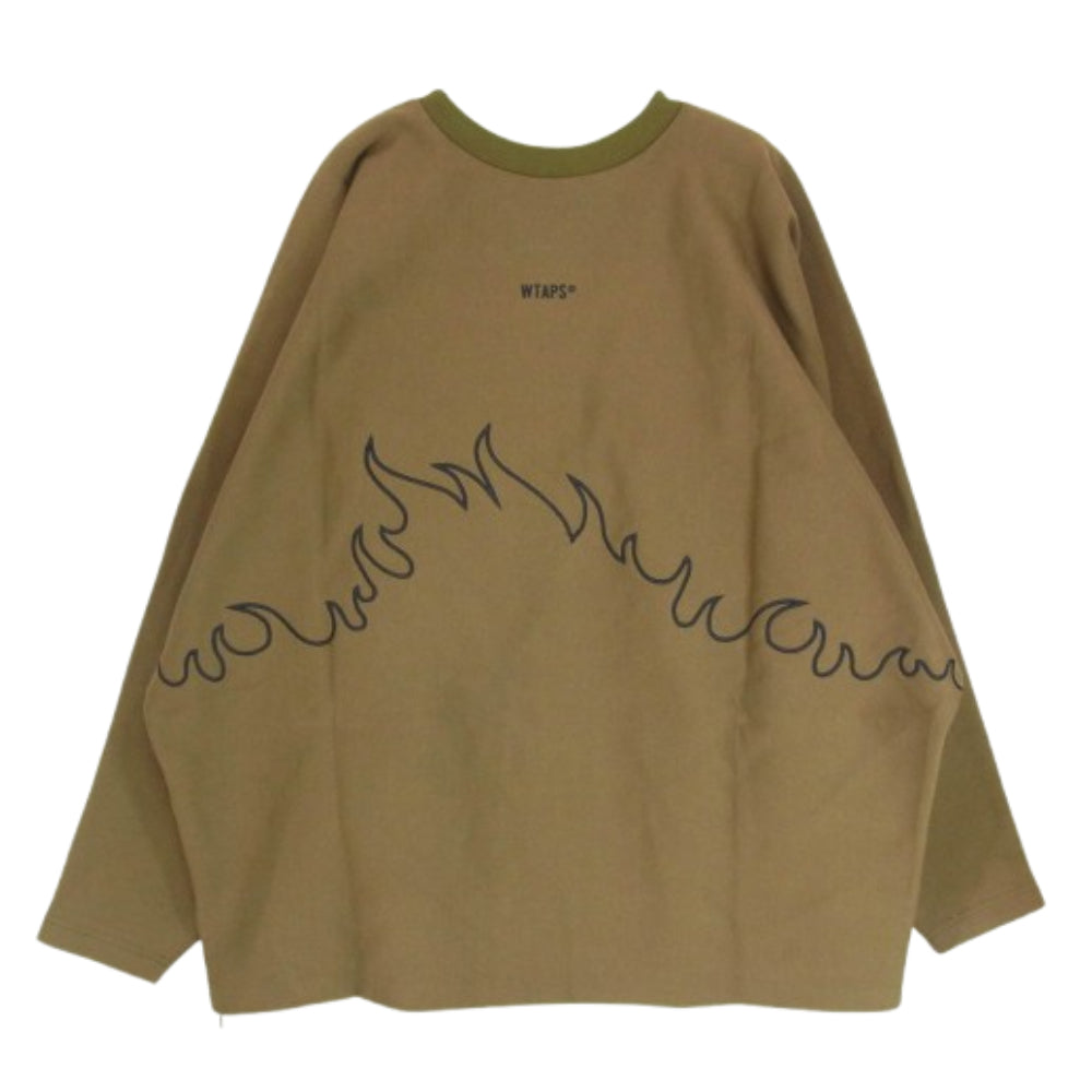 WTAPS ダブルタップス 20AW 202ATDT-CSM25 FLAMMABLE CREWNECK COPO ファイヤー 刺? 長袖 スウェット カーキ系 X03【新古品】【未使用】【中古】