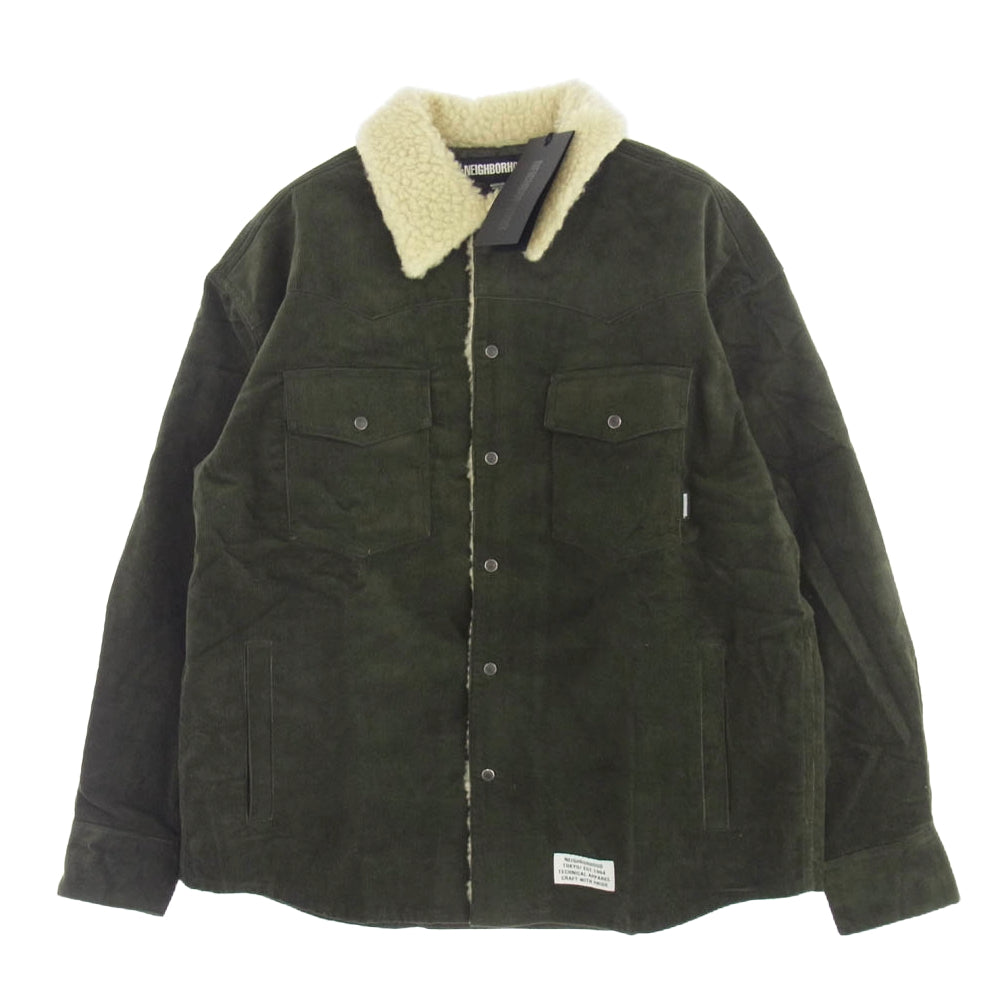 NEIGHBORHOOD ネイバーフッド 22AW 222UTNH-SHM03 CORDUROY WESTERN BOA COAT JACKET OLIVE DRAB コーデュロイ ウエスタン ボア ジャケット カーキ系 M【極上美品】【中古】