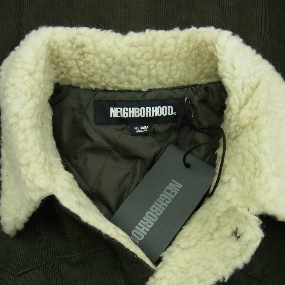 NEIGHBORHOOD ネイバーフッド 22AW 222UTNH-SHM03 CORDUROY WESTERN BOA COAT JACKET OLIVE DRAB コーデュロイ ウエスタン ボア ジャケット カーキ系 M【極上美品】【中古】