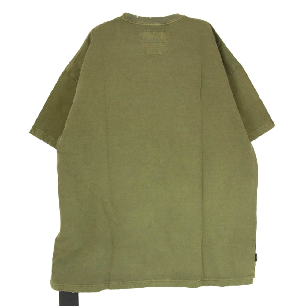 NEIGHBORHOOD ネイバーフッド 19AW 192FPNH-CSM01S SAVAGE SQD C-CREW SS ダメージ加工 ロゴ刺繍 Tシャツ 半袖カットソー カーキ系 L【新古品】【未使用】【中古】