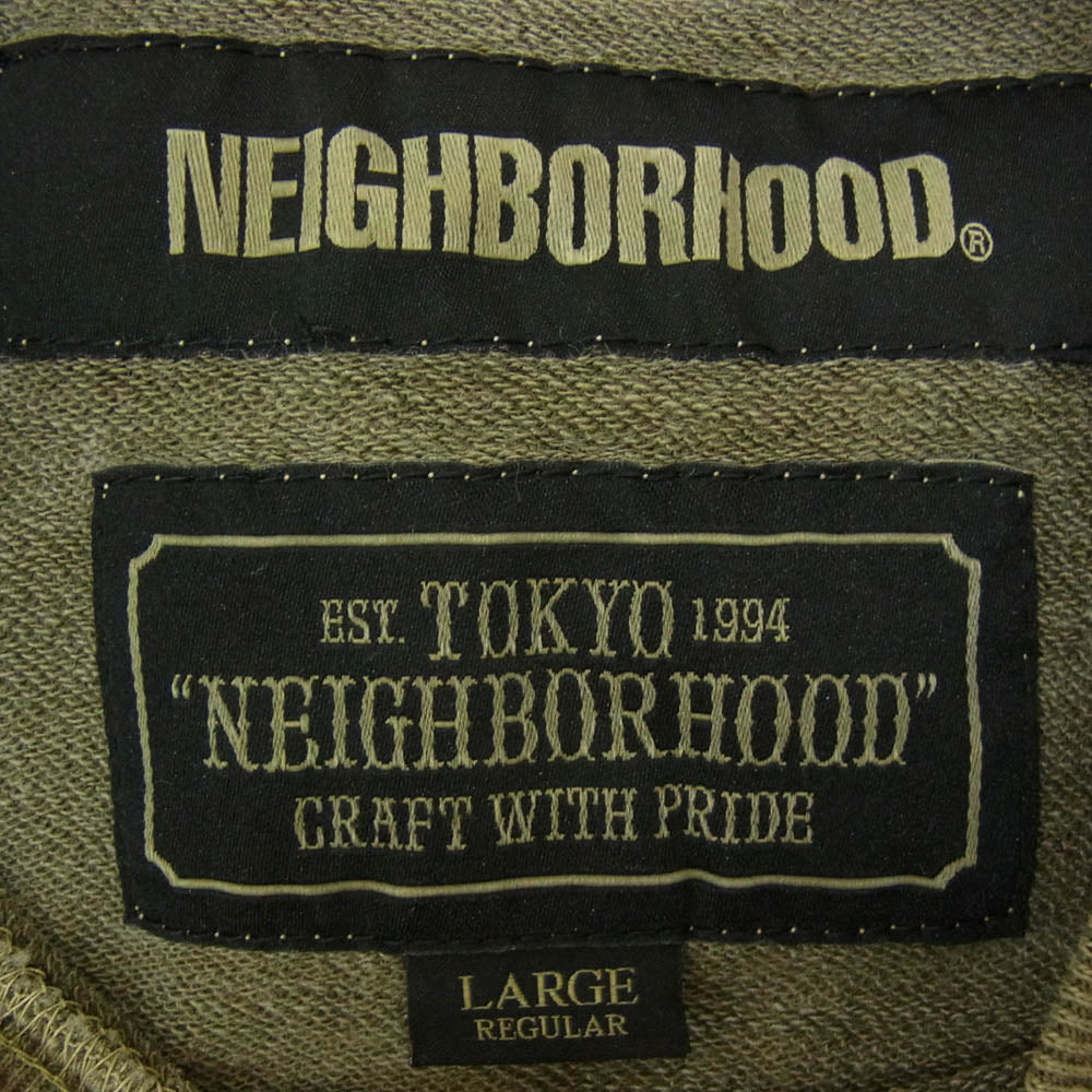 NEIGHBORHOOD ネイバーフッド 19AW 192FPNH-CSM01S SAVAGE SQD C-CREW SS ダメージ加工 ロゴ刺繍 Tシャツ 半袖カットソー カーキ系 L【新古品】【未使用】【中古】