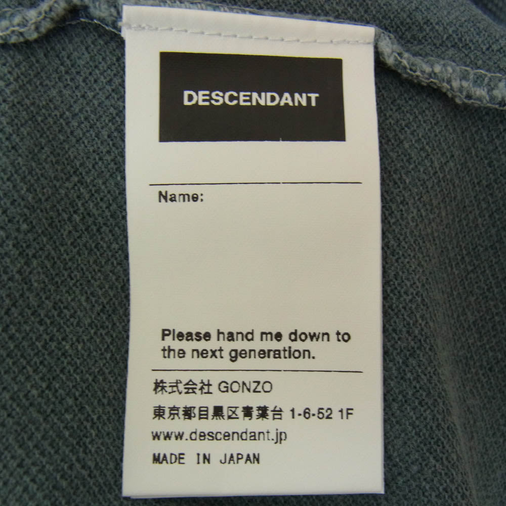 DESCENDANT ディセンダント 21SS 211ATDS-CSM38 CACHALOT PIQUE SS PIGMENT DYE ピグメントダイ加工 刺繍 Tシャツ 半袖カットソー グリーン系 3【新古品】【未使用】【中古】