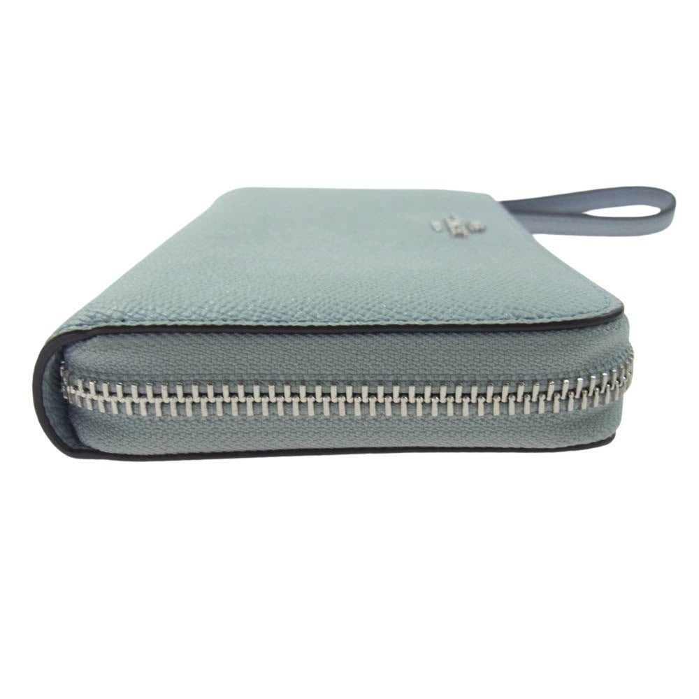 COACH コーチ C4451SVQVE LONG ZIP AROUND WALLET ウォーターフォール ストラップ付き ラウンドジップ 長財布 ライトブルー系【美品】【中古】