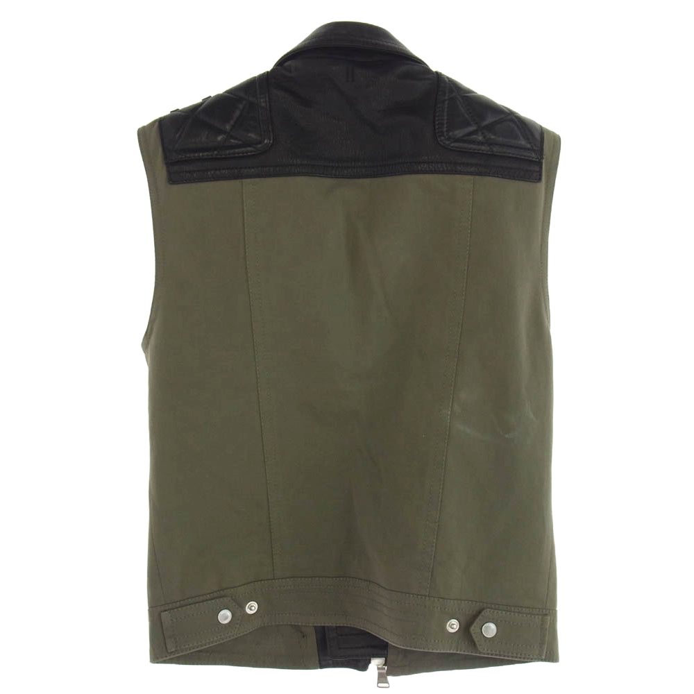 NEIL BARRETT ニールバレット BPE161 レザー ダブル ライダース ベスト ブラック系 カーキ系 XS【中古】