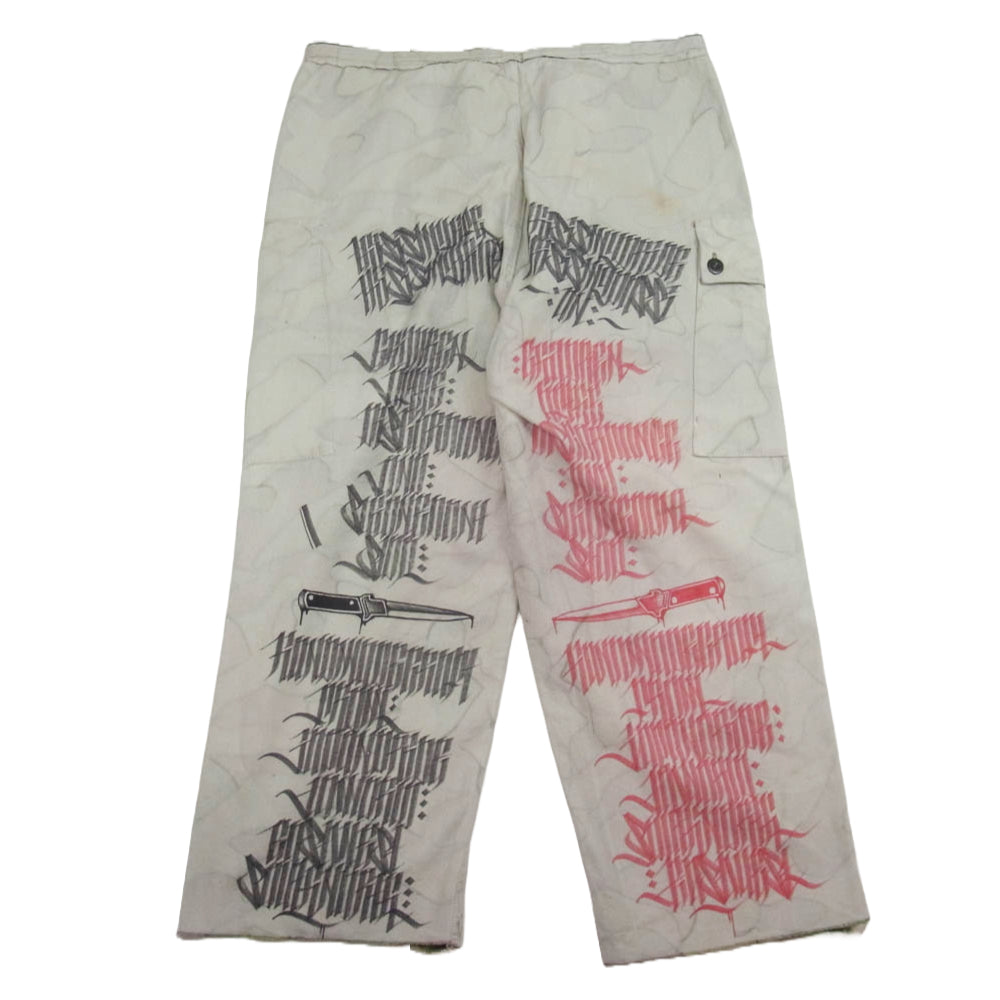 Children of the discordance チルドレンオブザディスコーダンス ペイント リバーシブル カモフラ カーゴ パンツ カーキ系 L【中古】
