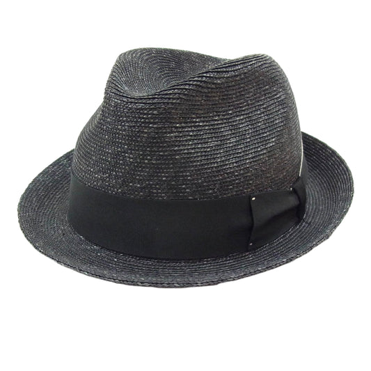 Borsalino ボルサリーノ イタリア製  ストロー リボン ハット ブラック系【中古】