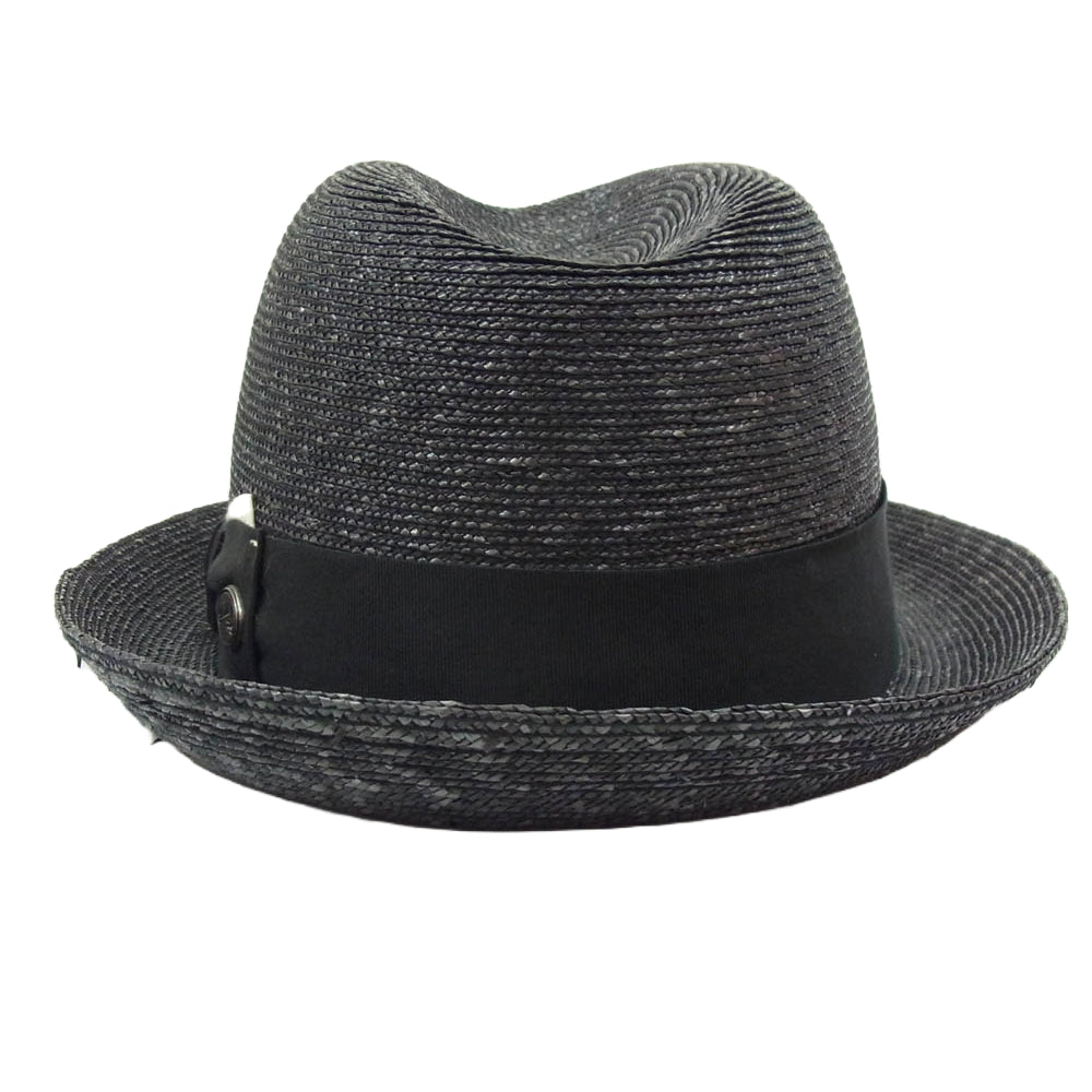 Borsalino ボルサリーノ イタリア製  ストロー リボン ハット ブラック系【中古】