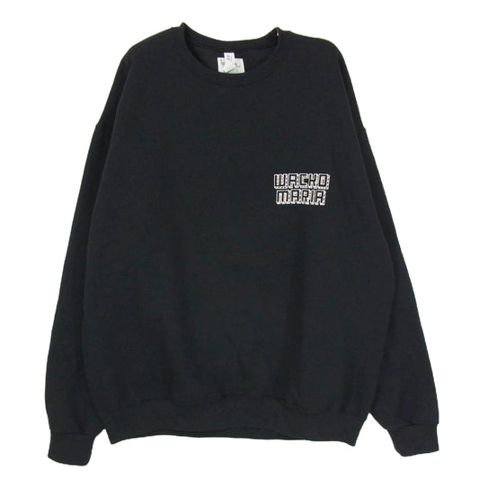 WACKO MARIA ワコマリア 世界平和プロジェクト CREW NECK SWEAT SHIRT ロゴ刺繍 クルーネック スウェット シャツ ブラック系 XL【中古】