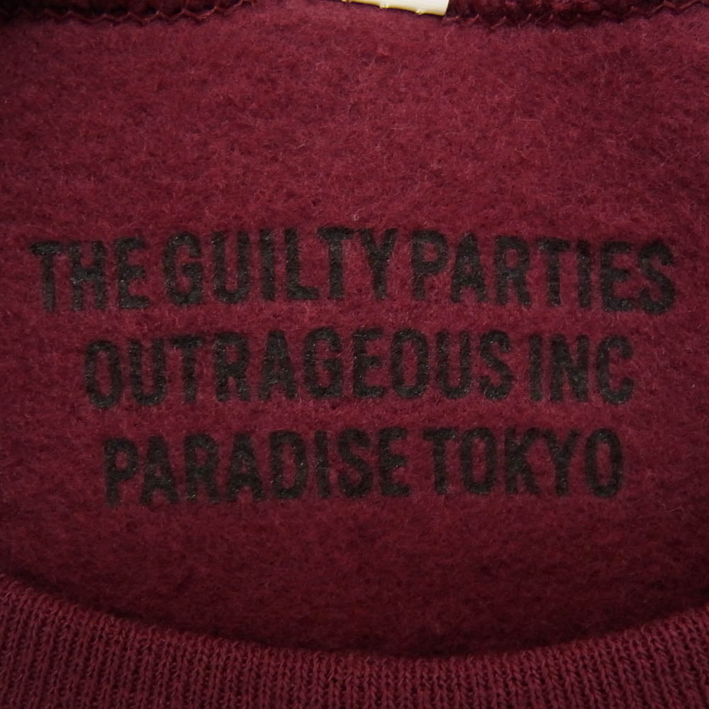 WACKO MARIA ワコマリア 21SS CHARGER RECORDS チャージャーレコード CREW NECK SWEAT SHIRT TYPE 3 クルーネック トレーナー スウェット シャツ エンジ系 XL【中古】