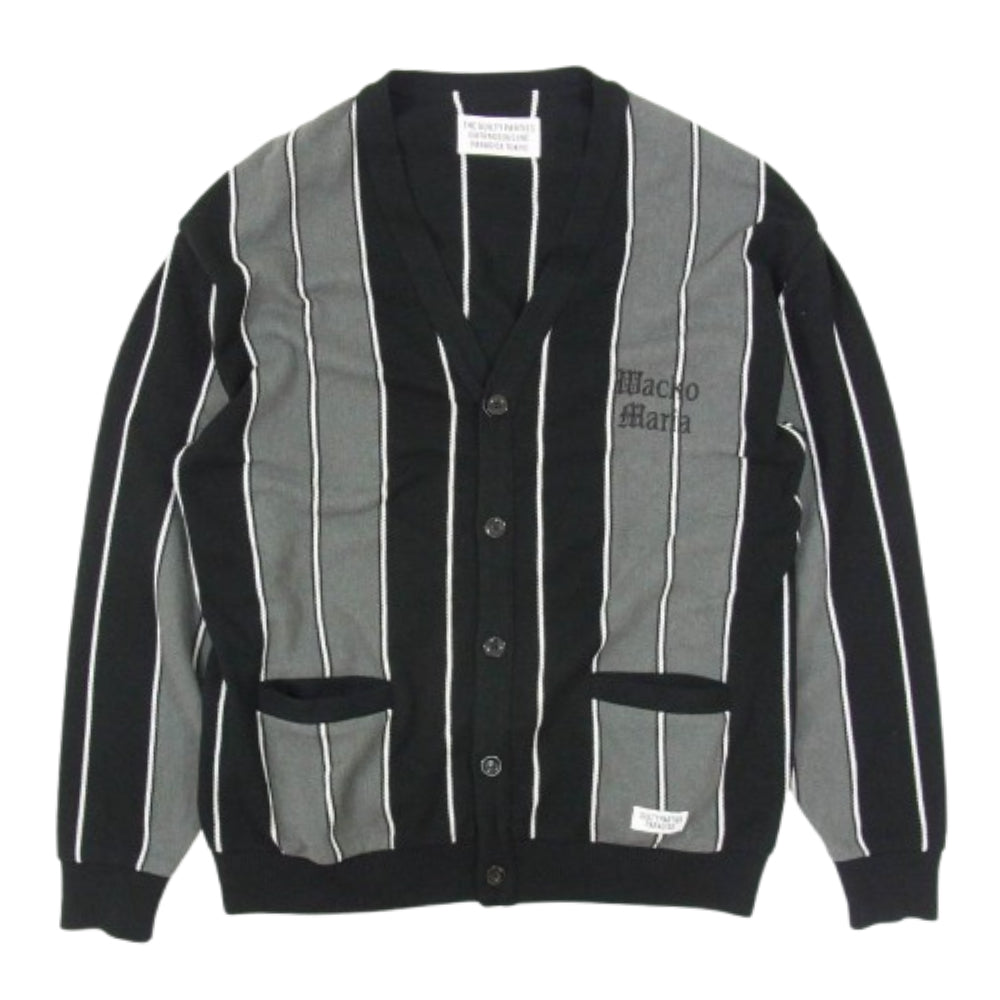 WACKO MARIA ワコマリア 23SS STRIPED KNIT JACQUARD CARDIGAN ストライプ ニット ジャガード カーディガン ブラック系 L【中古】
