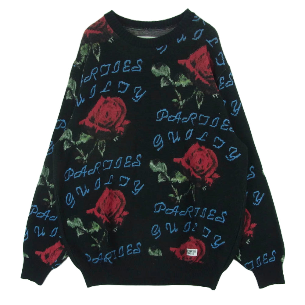 WACKO MARIA ワコマリア 22AW ROSE JACQUARD SWEATER ローズ ジャガード ニット セーター ブラック系 レッド系 ブルー系 L【中古】