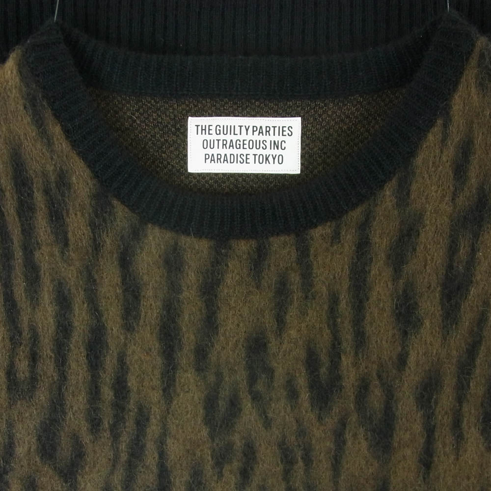 WACKO MARIA ワコマリア LEOPARD HEAVY MOHAIR KNIT JACQUARD SWEATER レオパード ヘビー モヘア ニット ジャガード セーター ブラウン系 ブラック系 L【中古】