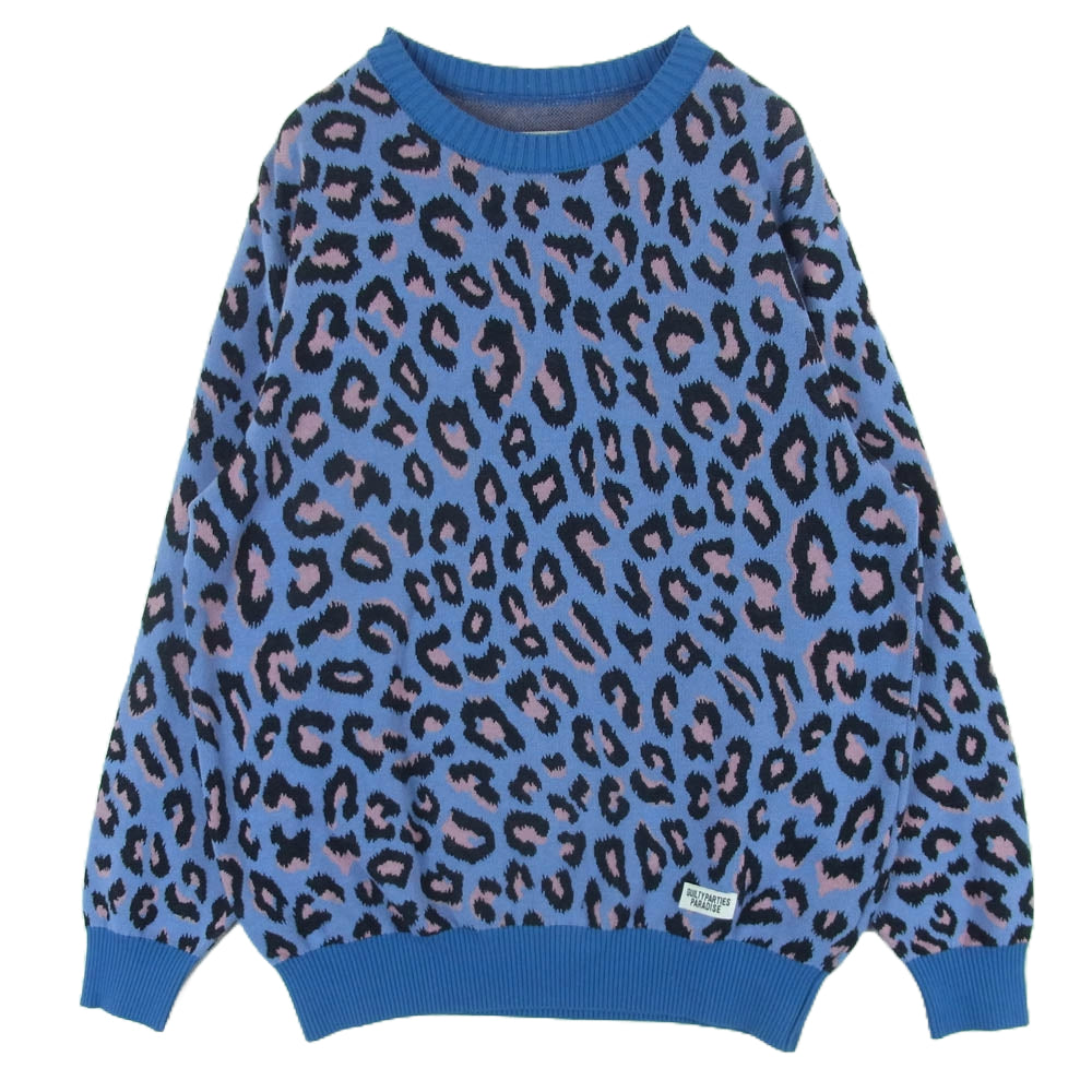 WACKO MARIA ワコマリア LEOPARD KNIT JACQUARD SWEATER レオパード ニット ジャガード セーター ブルー系 ピンク系 ブラック系 M【美品】【中古】
