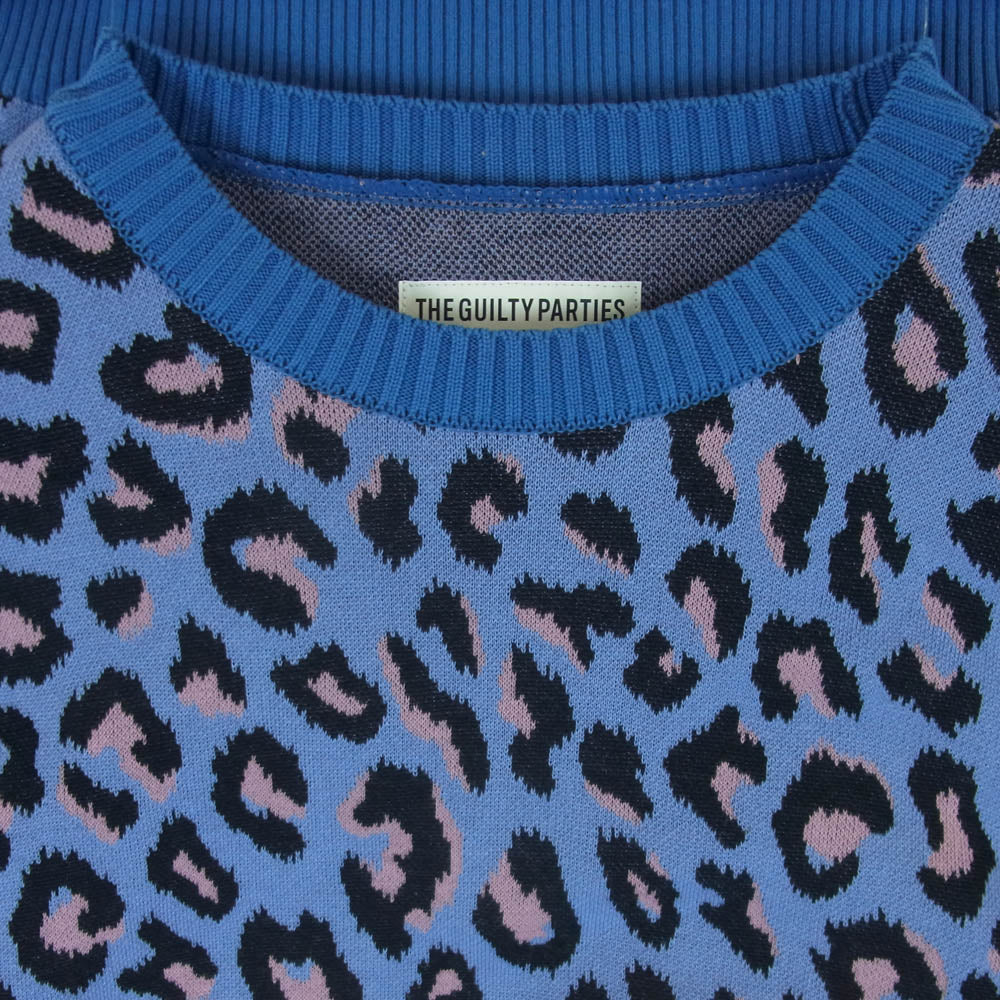 WACKO MARIA ワコマリア LEOPARD KNIT JACQUARD SWEATER レオパード ニット ジャガード セーター ブルー系 ピンク系 ブラック系 M【美品】【中古】