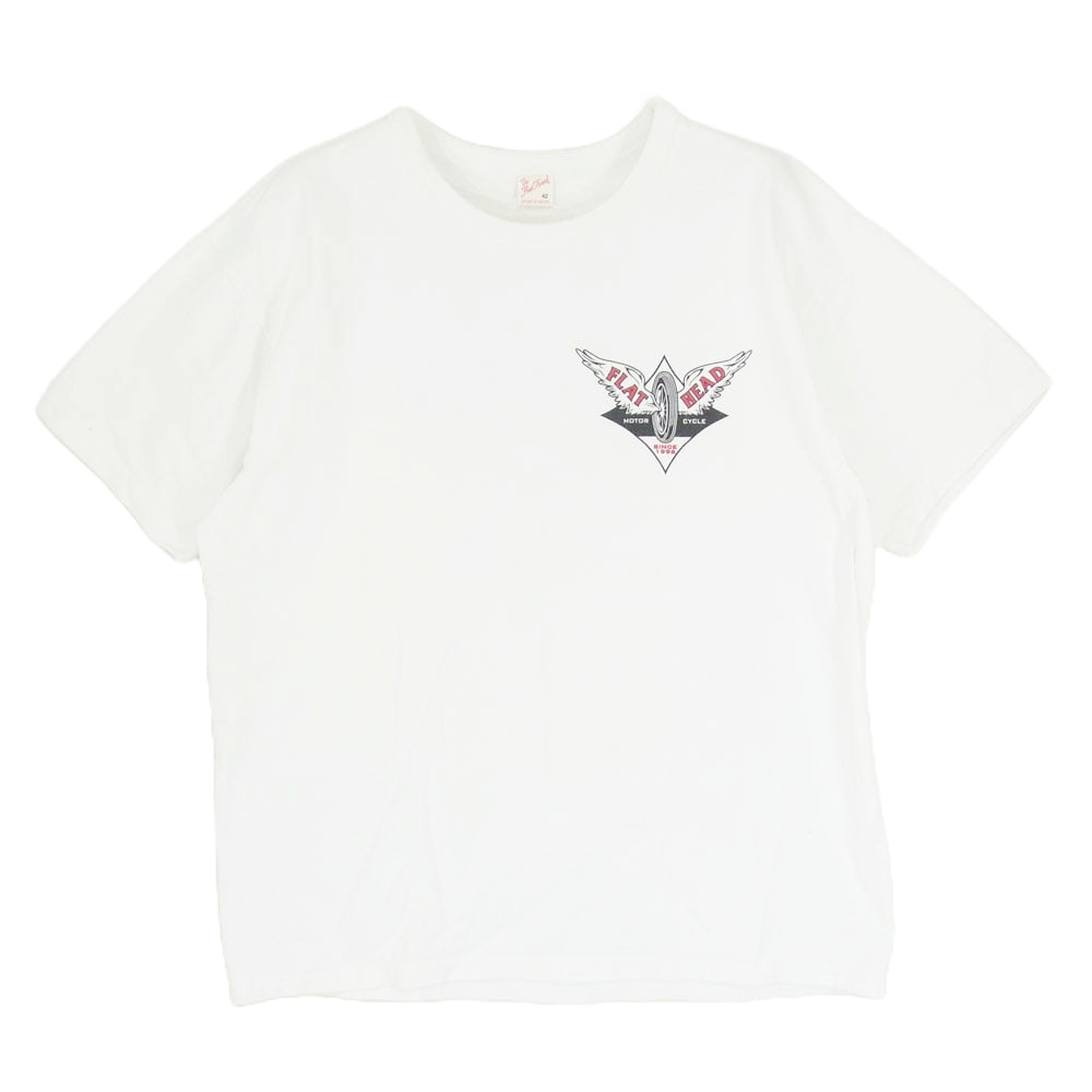 THE FLAT HEAD ザフラットヘッド RIDE TO LIVE 半袖 クルーネック 丸首 ショートスリーブ Tシャツ ホワイト系 42【中古】