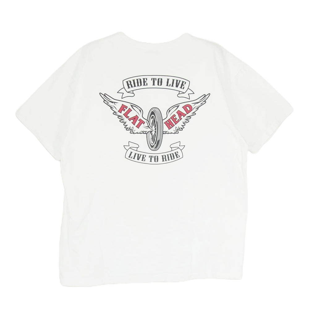 THE FLAT HEAD ザフラットヘッド RIDE TO LIVE 半袖 クルーネック 丸首 ショートスリーブ Tシャツ ホワイト系 42【中古】