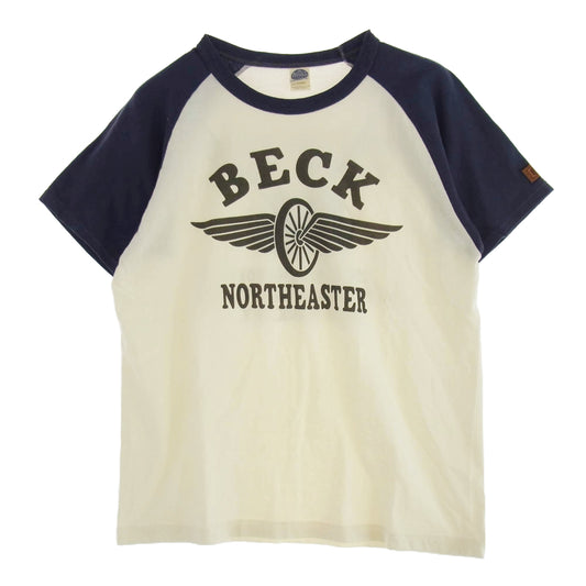 The REAL McCOY'S ザリアルマッコイズ TOY'S MCCOY トイズマッコイ BECK ラグラン ネイビー 半袖 Tシャツ オフホワイト系 L【中古】