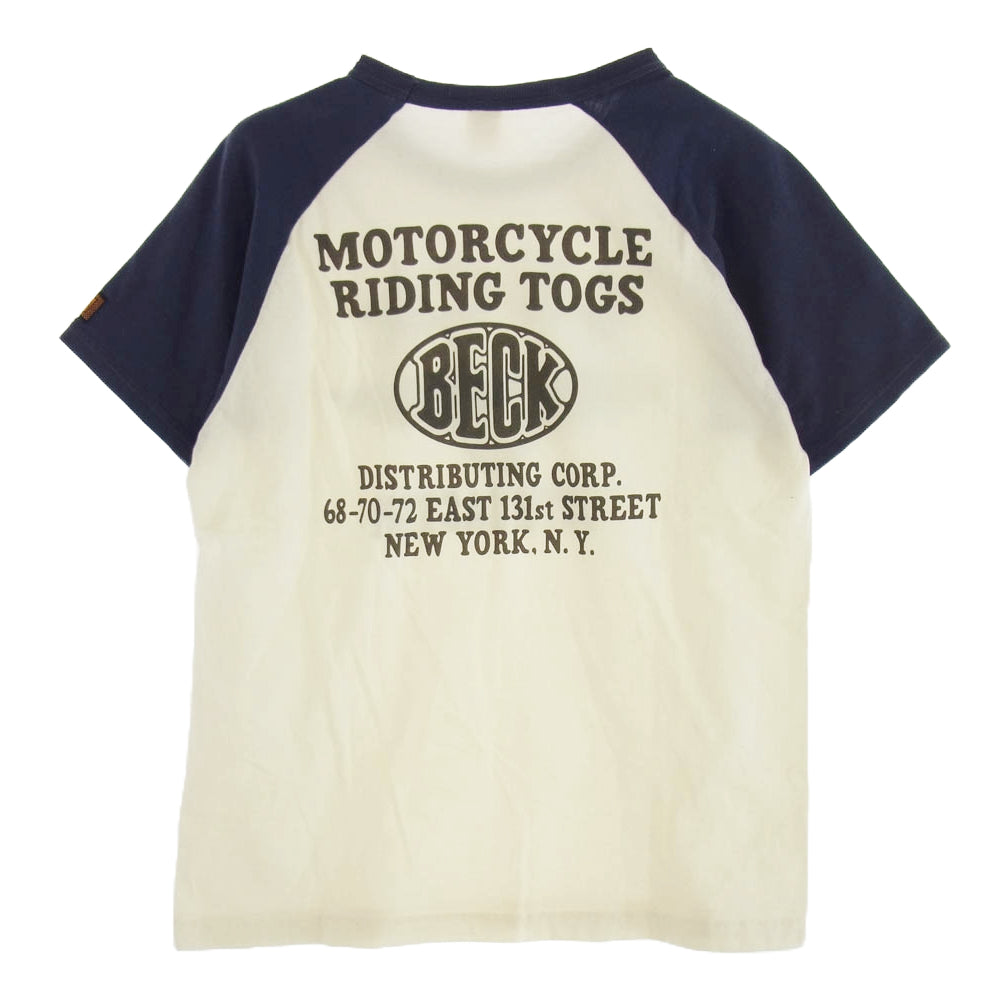 The REAL McCOY'S ザリアルマッコイズ TOY'S MCCOY トイズマッコイ BECK ラグラン ネイビー 半袖 Tシャツ オフホワイト系 L【中古】