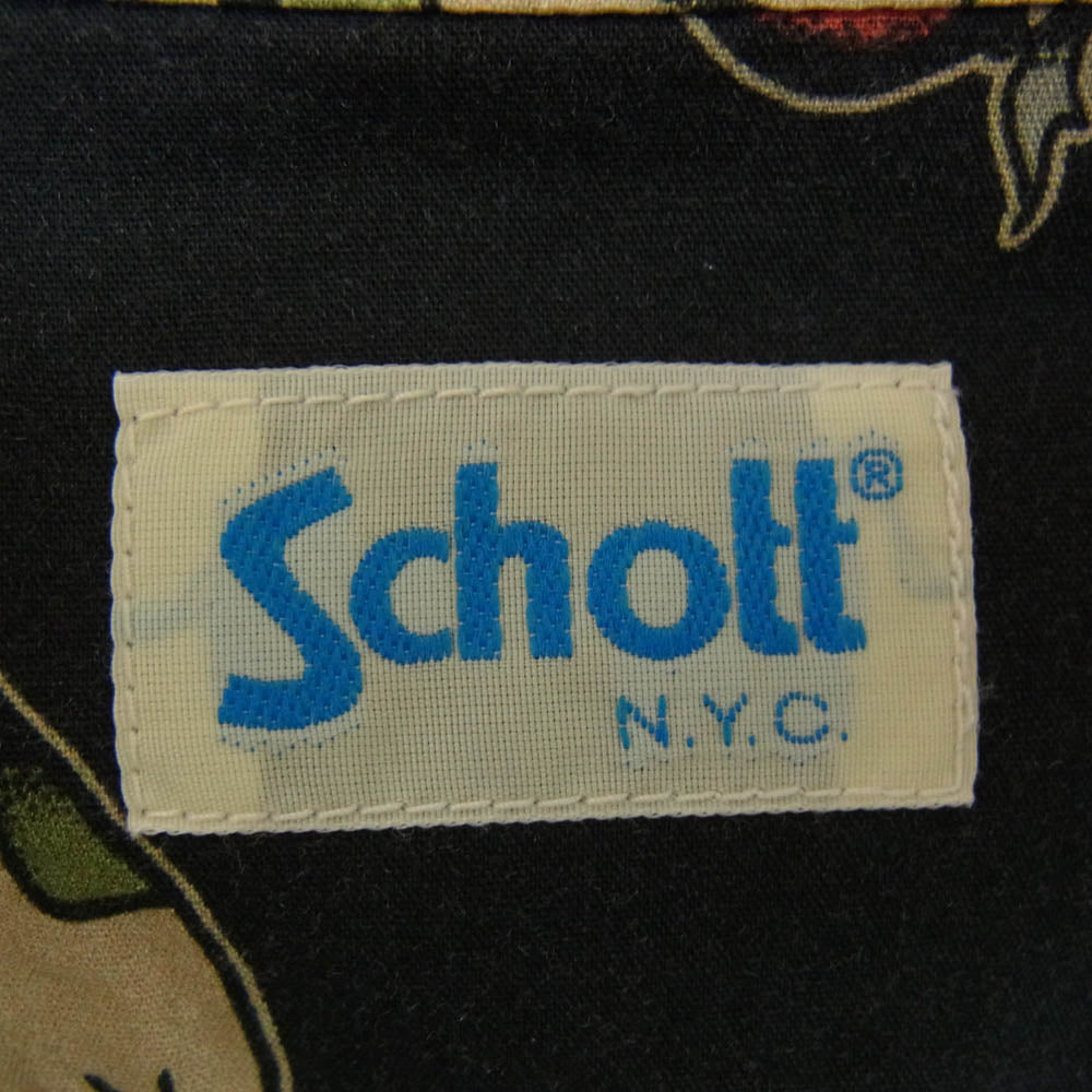 schott ショット HAWAIIAN LS SHIRT TATTOO ハワイアン タトゥー オープンカラー 長袖 シャツ ブラック系 M【中古】