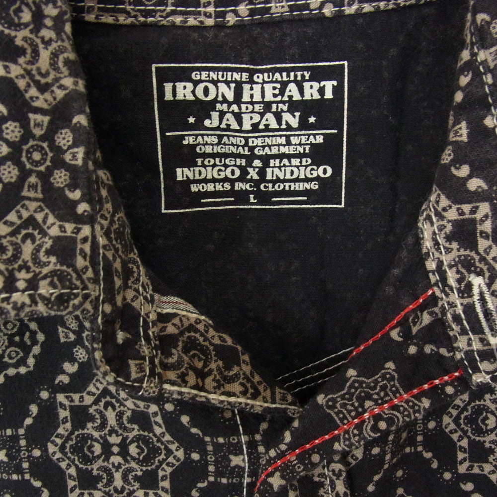 IRON HEART アイアンハート ペイズリー ウエスタン シャツ ブラック系 L【中古】