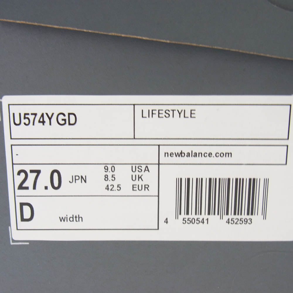 NEW BALANCE ニューバランス U574YGD 574 Rain Cloud Grey レインクラウド ローカット スニーカー グレー系 27.0cm【新古品】【未使用】【中古】