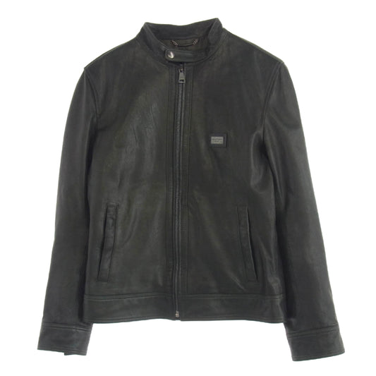 DOLCE&GABBANA ドルチェアンドガッバーナ G9U28L ロゴプレート付 ラムレザー ジップアップ ブルゾン ジャケット ブラック系 48【中古】