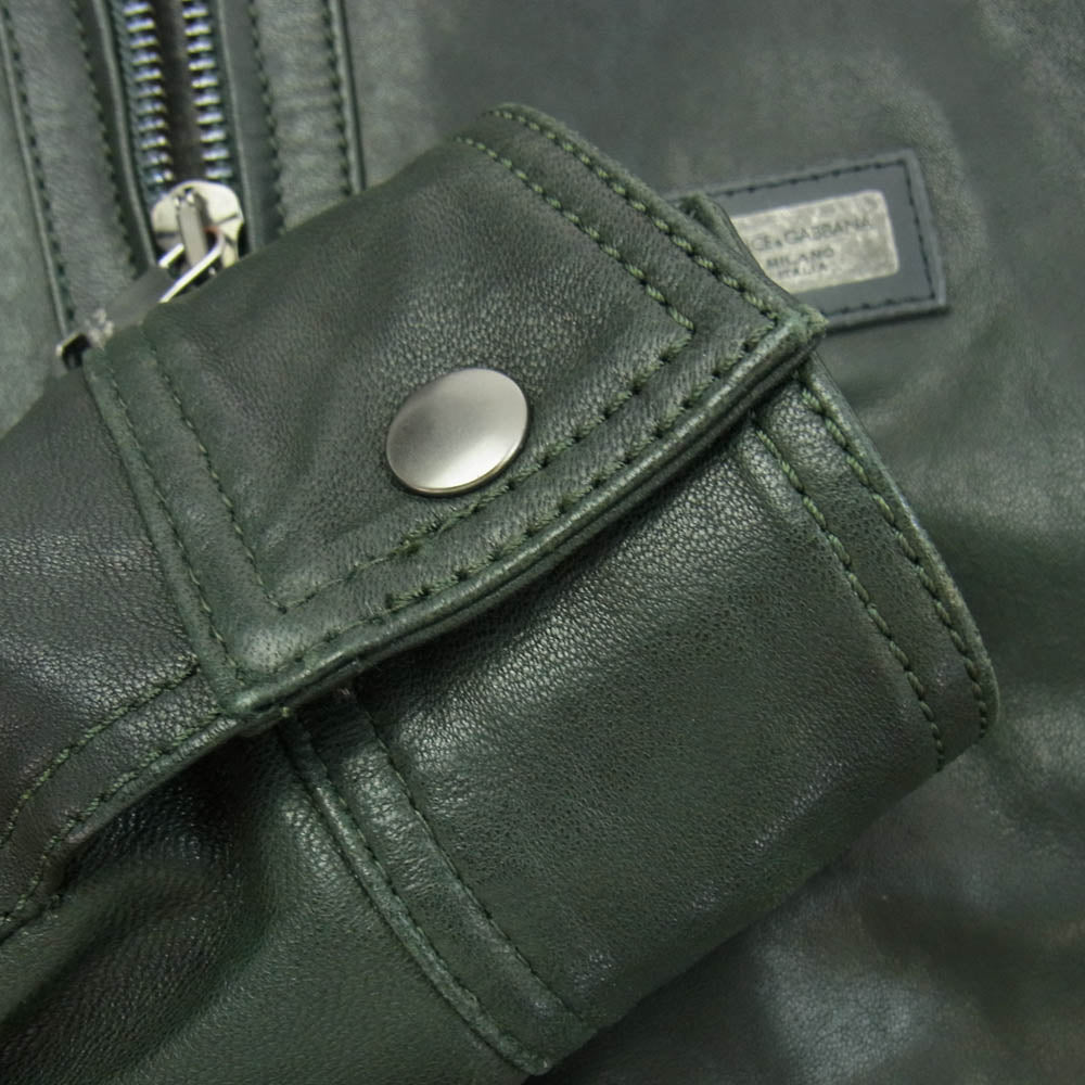 DOLCE&GABBANA ドルチェアンドガッバーナ G9U28L ロゴプレート付 ラムレザー ジップアップ ブルゾン ジャケット ブラック系 48【中古】