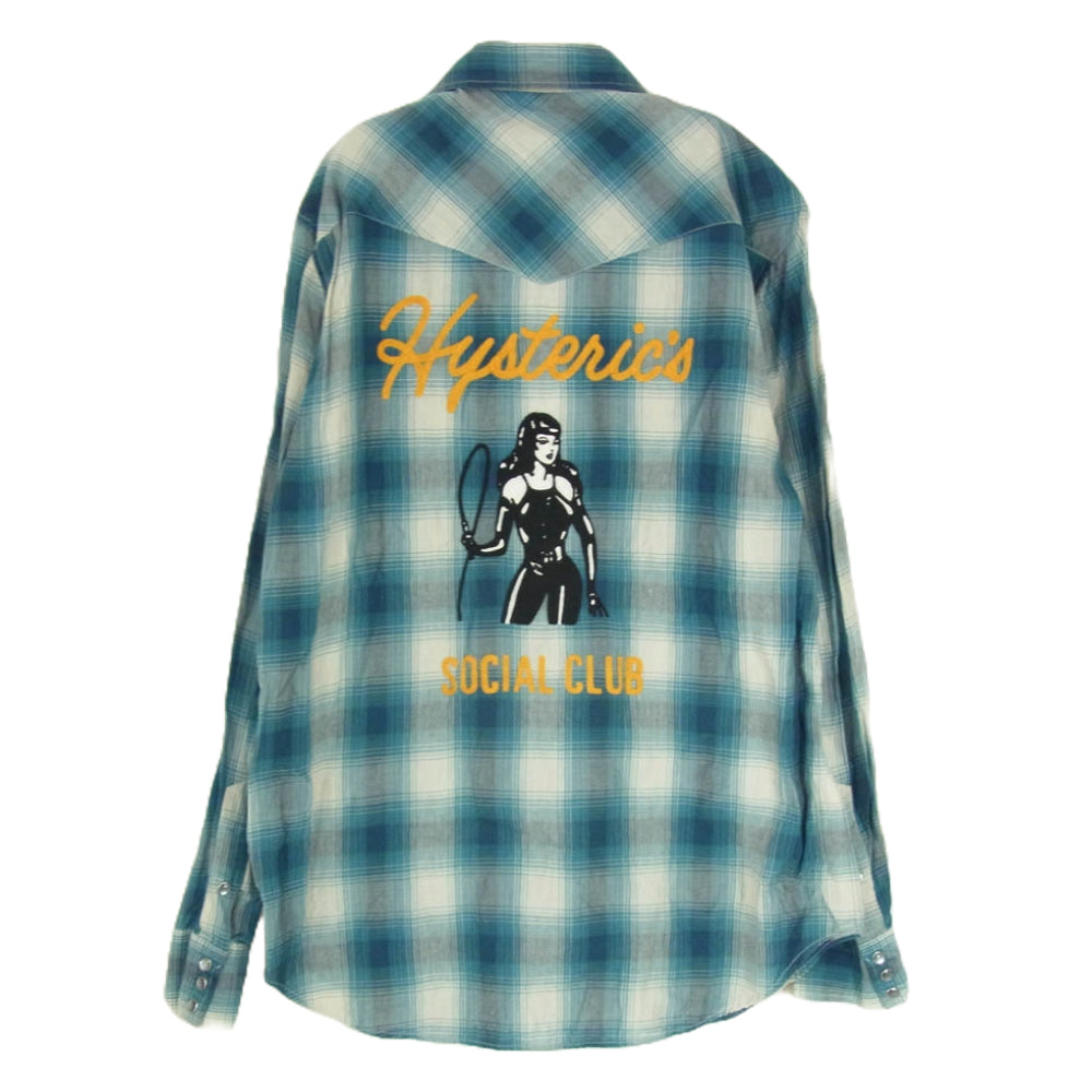 HYSTERIC GLAMOUR ヒステリックグラマー 02221AH03 02221AH03 SOCIAL CLUB GIRL 刺繍 ウエスタン シャツ グリーン系 L【中古】