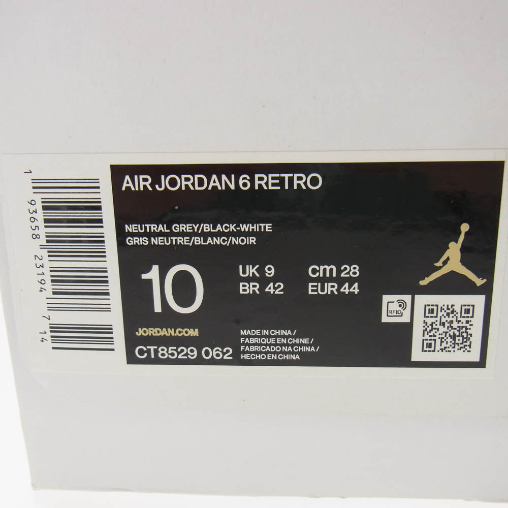 NIKE ナイキ CT8529-062 Air Jordan 6 Neutral Grey/Hare エアジョーダン6 スニーカー グレー系 ホワイト系 28cm【中古】