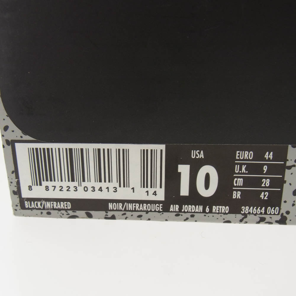 NIKE ナイキ 384664-060 AIR JORDAN 6 RETRO OG BLACK INFRARED エアジョーダン6 OG スニーカー ブラック系 レッド系 28cm【中古】