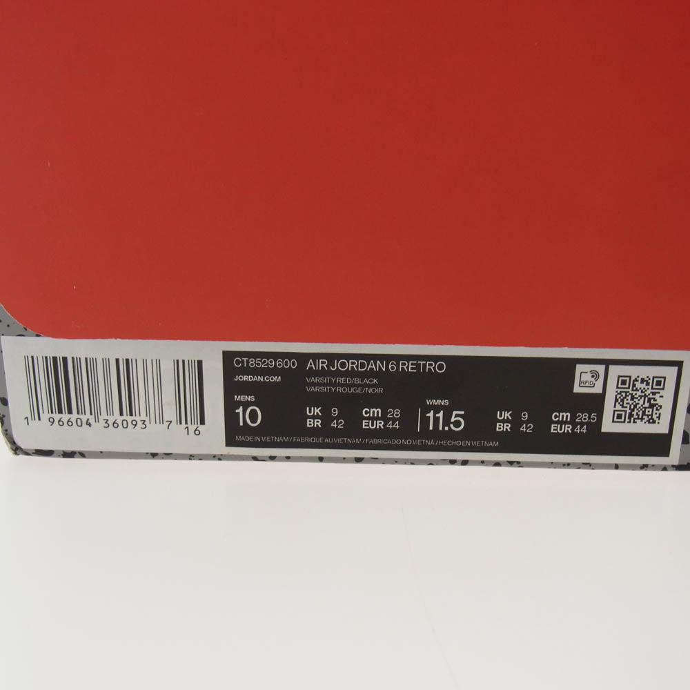 NIKE ナイキ CT8529-600 Air Jordan 6 Retro Toro Bravo エアジョーダン6 レトロ スニーカー レッド系 ブラック系 28cm【中古】