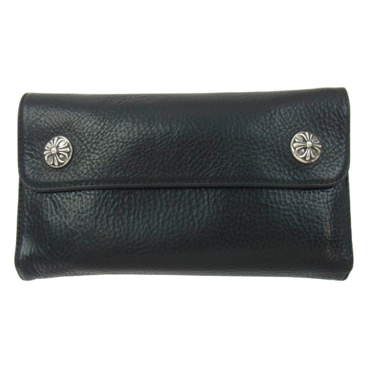 CHROME HEARTS クロムハーツ（原本有） WAVE CROSS BALL ウェーブ ウォレット クロスボタン 長財布 ブラック系【中古】