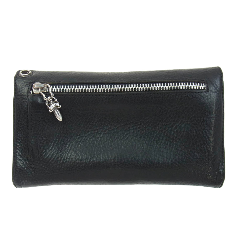 CHROME HEARTS クロムハーツ（原本有） WAVE CROSS BALL ウェーブ ウォレット クロスボタン 長財布 ブラック系【中古】