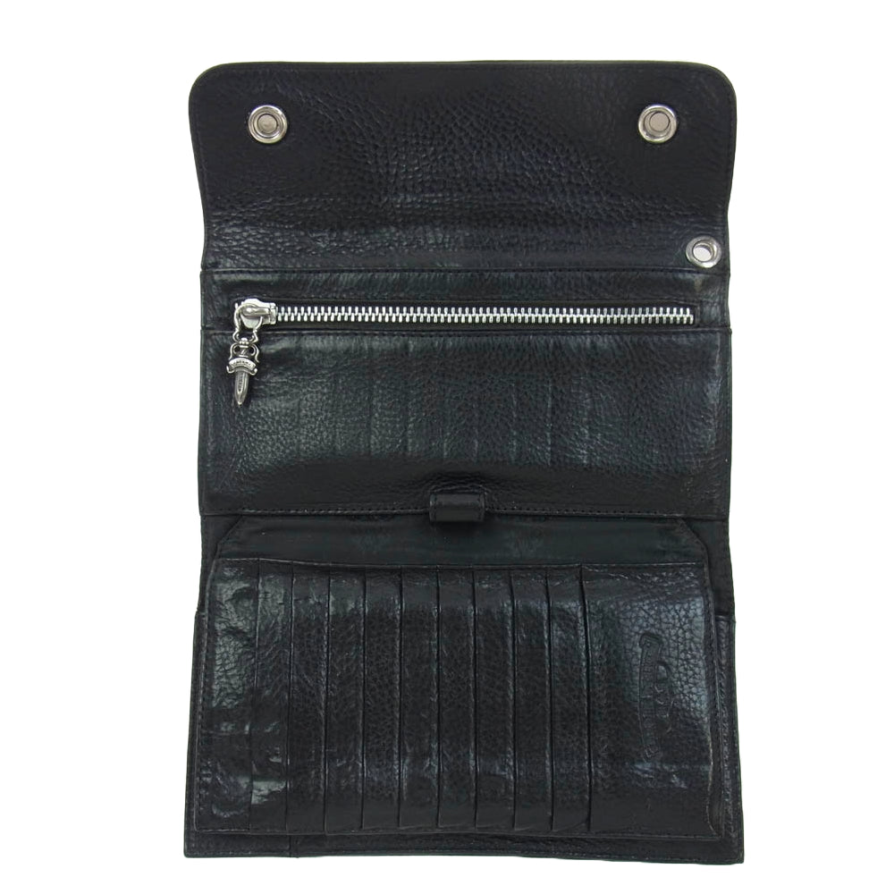 CHROME HEARTS クロムハーツ（原本有） WAVE CROSS BALL ウェーブ ウォレット クロスボタン 長財布 ブラック系【中古】