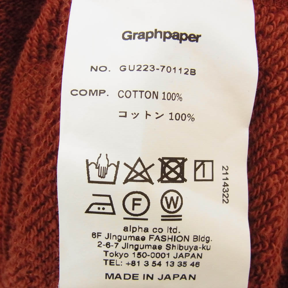 GRAPHPAPER グラフペーパー GU223-70112B × LOOPWHEELER for GP Raglan Sweat ループウィラー ラグラン スウェット バーガンディー系 2【中古】
