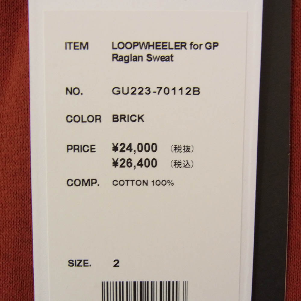 GRAPHPAPER グラフペーパー GU223-70112B × LOOPWHEELER for GP Raglan Sweat ループウィラー ラグラン スウェット バーガンディー系 2【中古】
