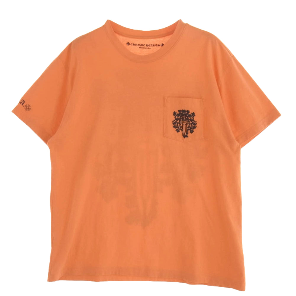 CHROME HEARTS クロムハーツ（原本無） VINE DGR T-SHIRT バックダガー プリント ポケット Tシャツ オレンジ系 XL【中古】