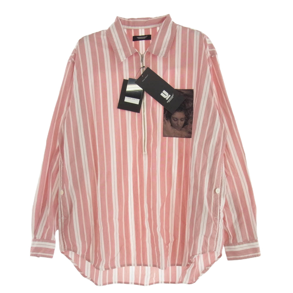 UNDERCOVER アンダーカバー 24AW UC2D4403 Twin Peaks ジャガード パッチ ストライプ ハーフジップ 長袖 シャツ レッド系 3【美品】【中古】