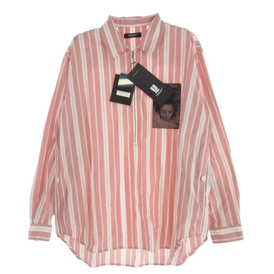 UNDERCOVER アンダーカバー 24AW UC2D4403 Twin Peaks ジャガード パッチ ストライプ ハーフジップ 長袖 シャツ レッド系 3【美品】【中古】