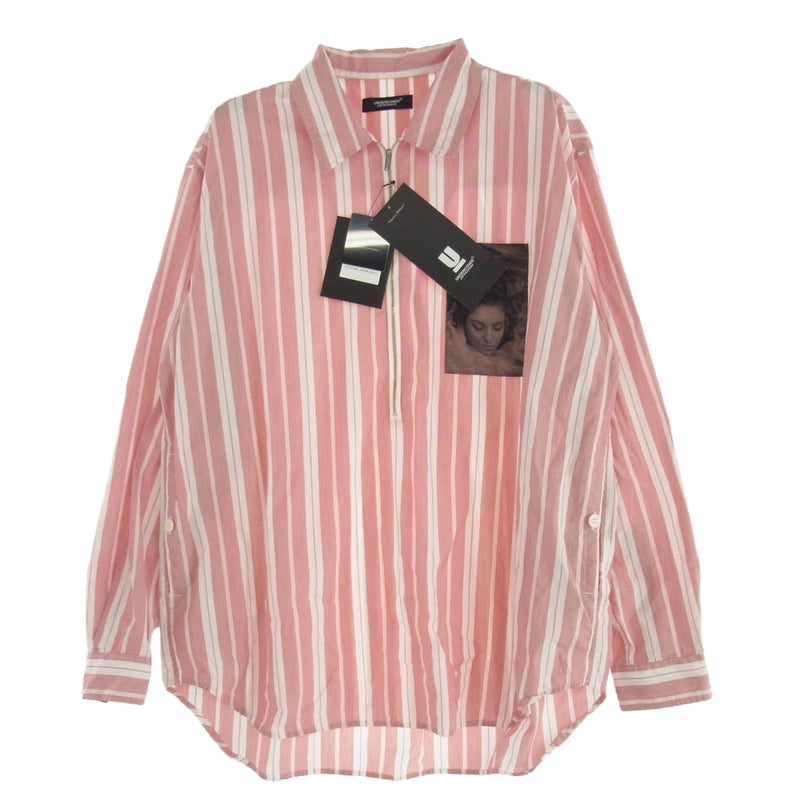 UNDERCOVER アンダーカバー 24AW UC2D4403 Twin Peaks ジャガード パッチ ストライプ ハーフジップ 長袖 シャツ レッド系 3【美品】【中古】