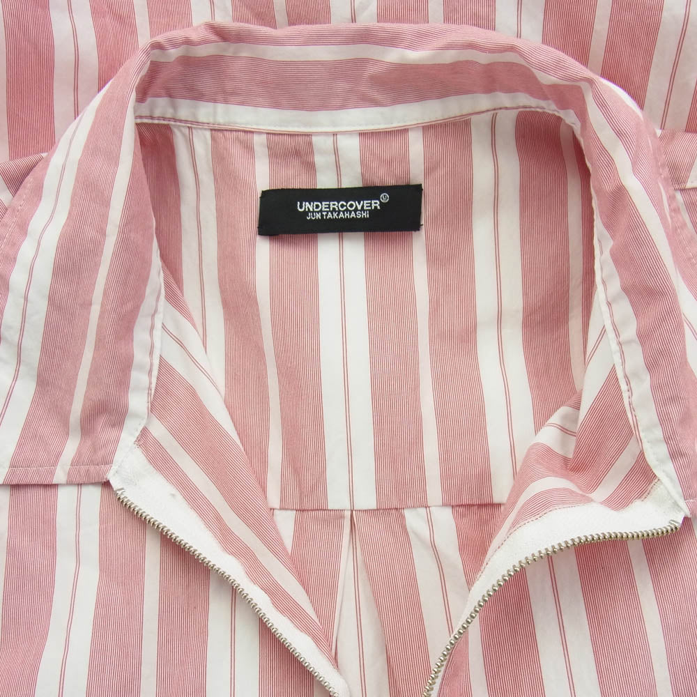UNDERCOVER アンダーカバー 24AW UC2D4403 Twin Peaks ジャガード パッチ ストライプ ハーフジップ 長袖 シャツ レッド系 3【美品】【中古】