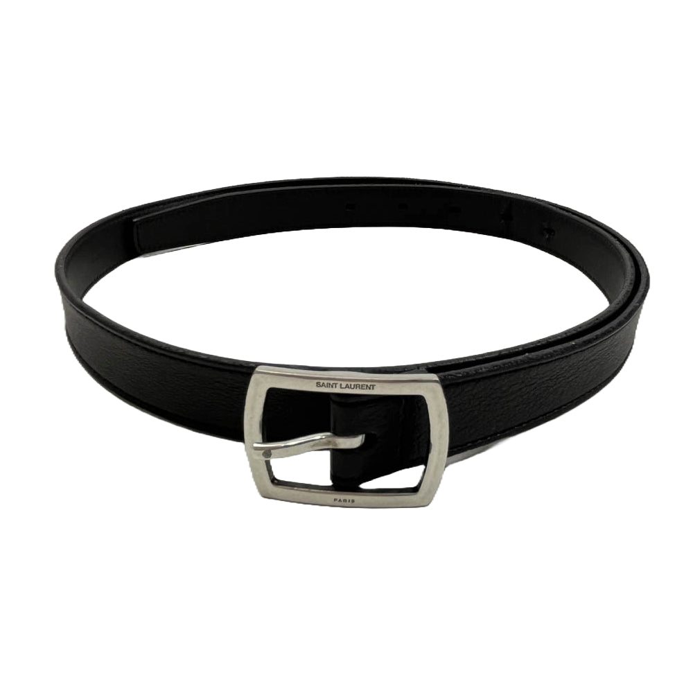 SAINT LAURENT サンローラン GRZ593303 ロゴ バックル レザー ナロー ベルト ブラック系【中古】