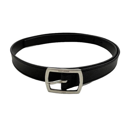 SAINT LAURENT サンローラン GRZ593303 ロゴ バックル レザー ナロー ベルト ブラック系【中古】
