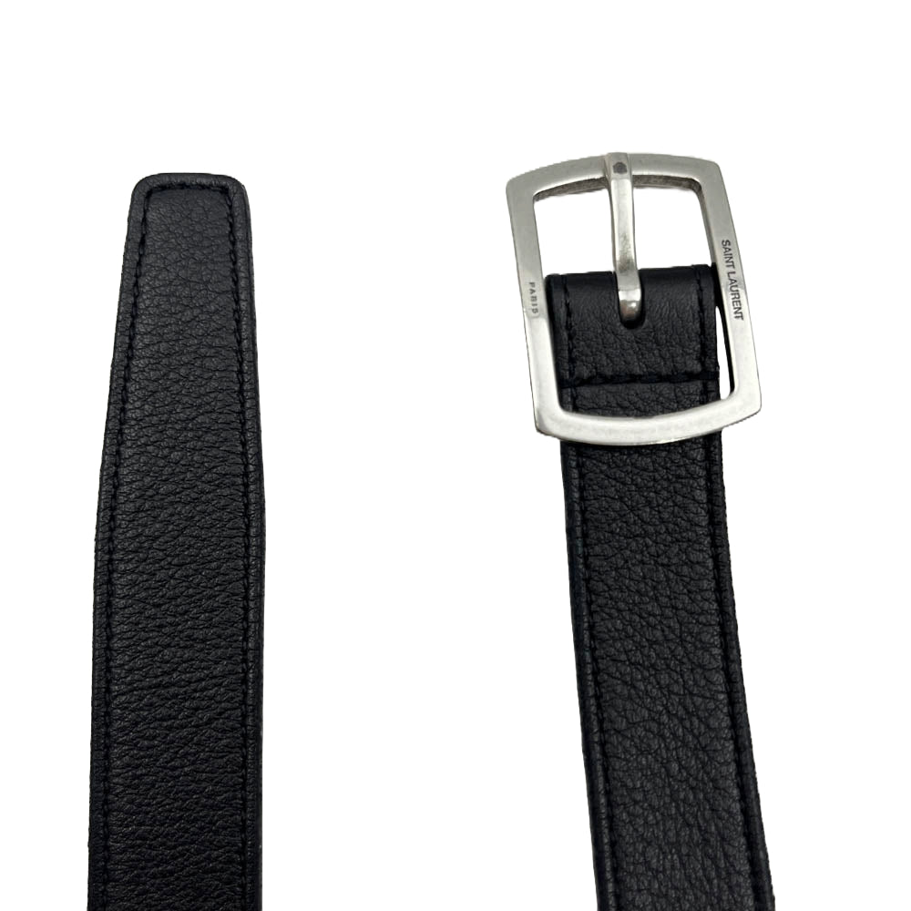 SAINT LAURENT サンローラン GRZ593303 ロゴ バックル レザー ナロー ベルト ブラック系【中古】